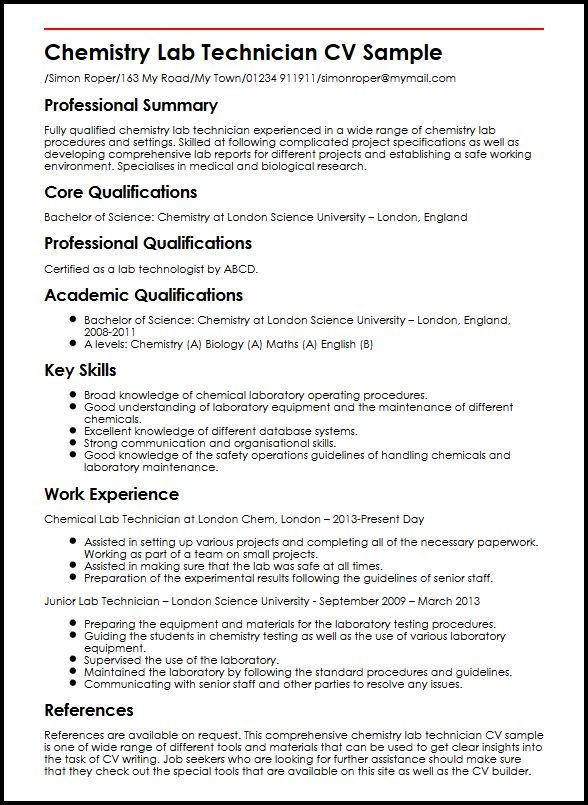 Chemistry Lab Technician Cv Sample