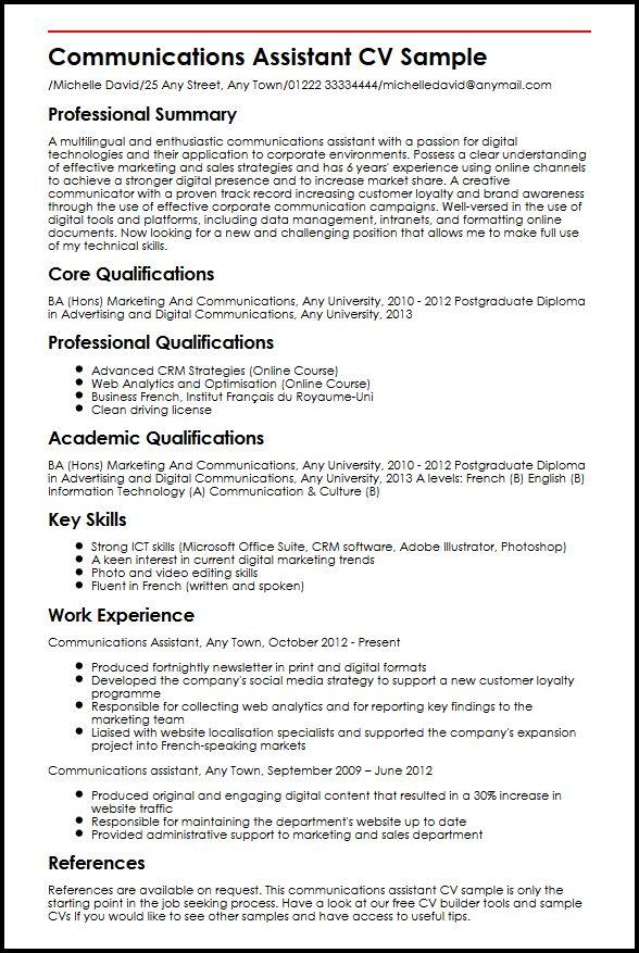 Communications Assistant Cv Sample