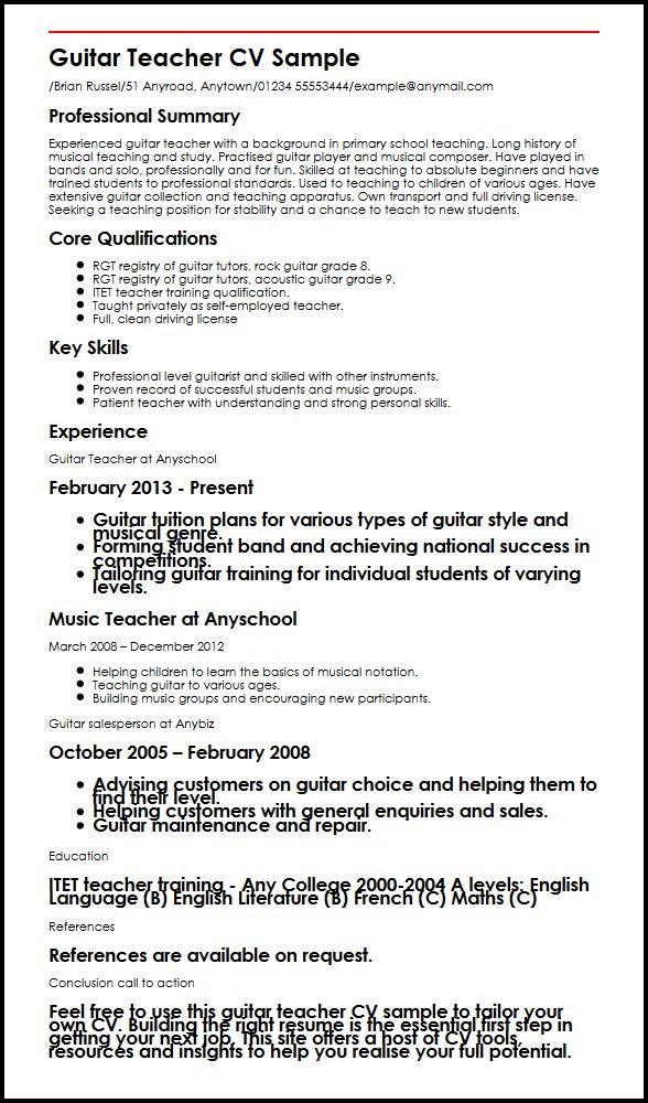Guitar Teacher Cv Sample