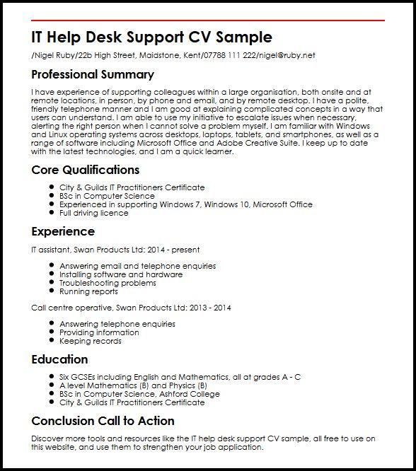 It Help Desk Support Cv Sample