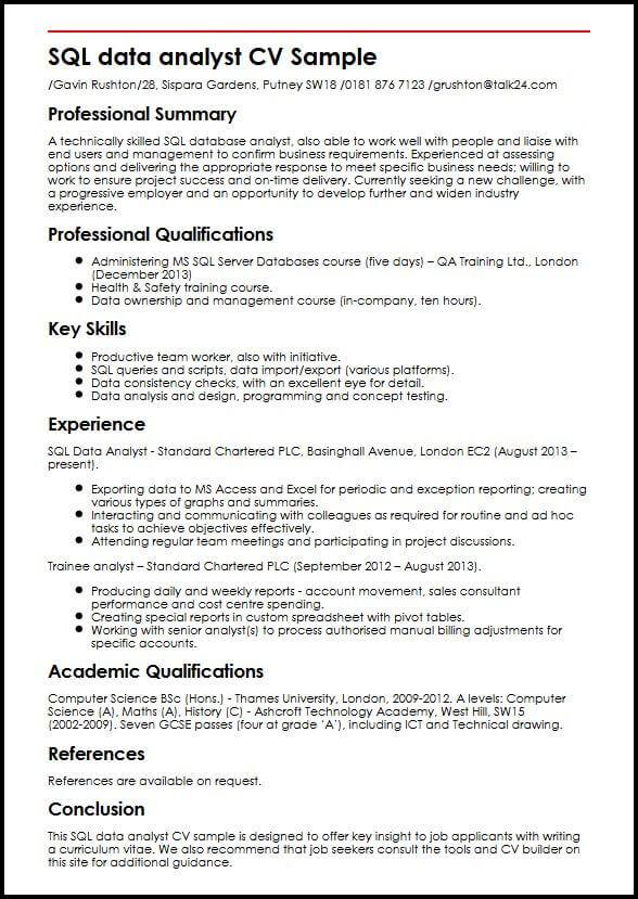 Sql Data Analyst Cv Sample
