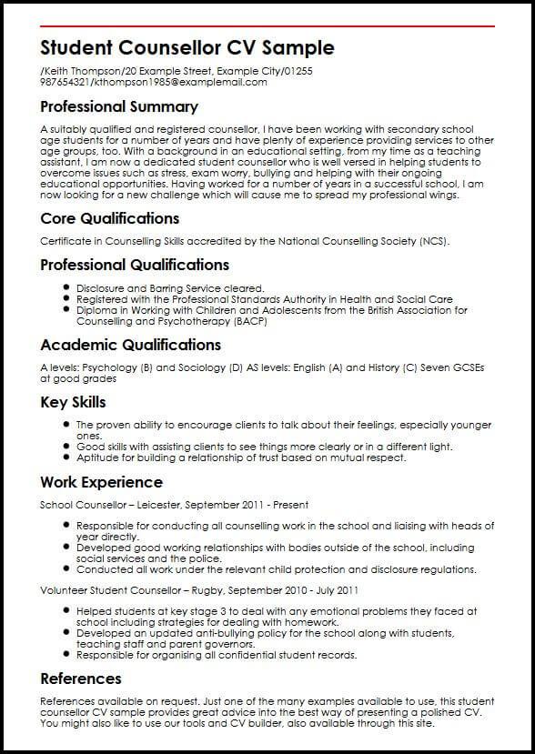 Student Counsellor Cv Sample