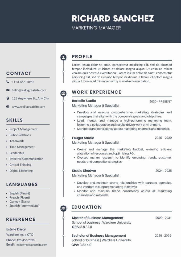 PIf Youre Applying For Roles In Business Administration Or Corporate Environments This Blue And Grey Canva CV Template Strikes The Perfect Balance Between Professionalism And Visual Appeal The Cool Colour Scheme Offers A Calm Confident Tone While The Structured Layout Ensures Your Experience And Qualifications Are Easy To Read Ideal For Office Based Roles This Template Combines Style With Substance Helping You Present Your Career Highlights In A Sleek And Organised Format
P
PAccess Edit And Download This Canva Template A Target Blank Relnofollow Noopener Noreferrer HrefhttpswwwcanvacomdesignDAGq6gTPRHkhkhz59EEzwvjaOXdYmIyAwedithereap